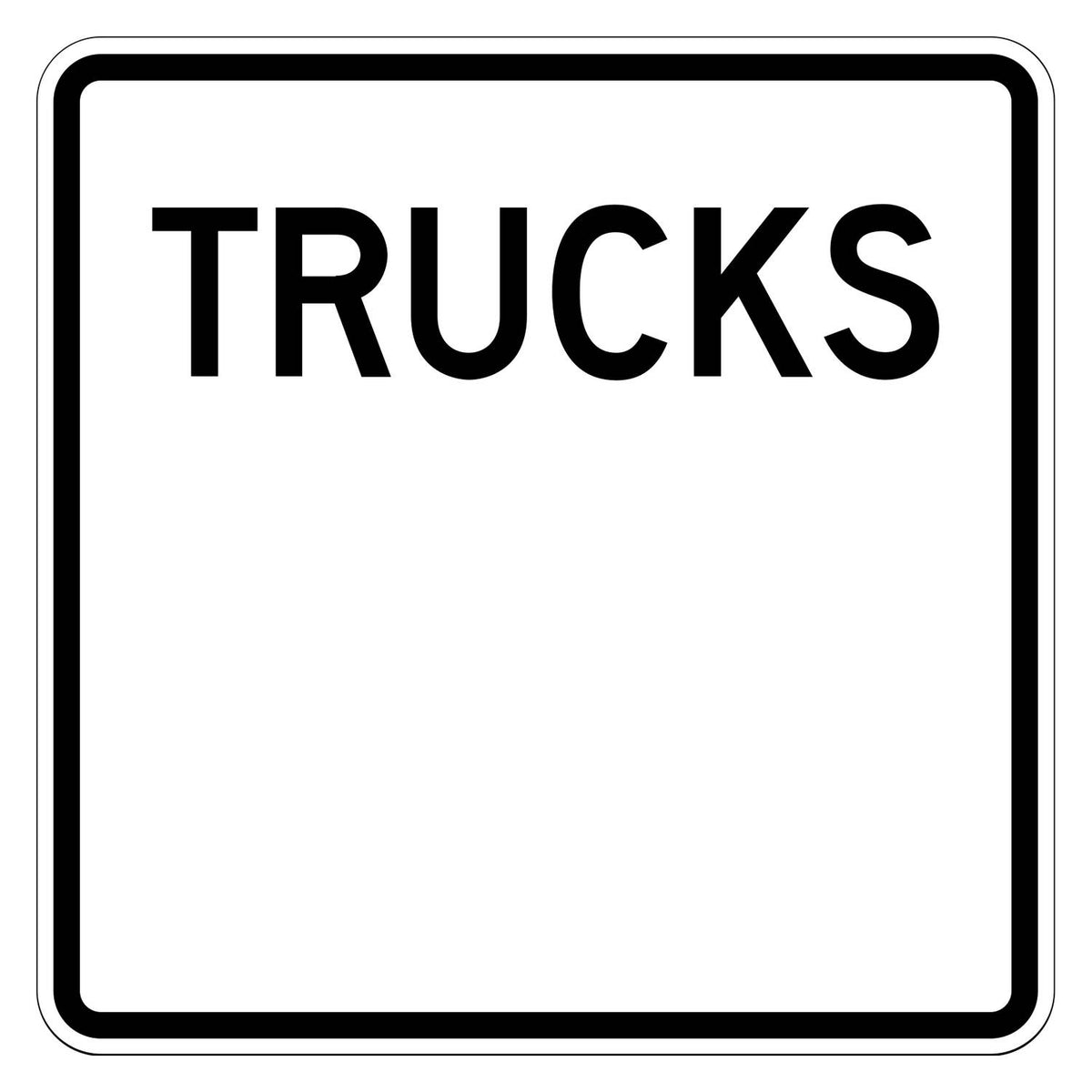 Truck Speed Limit Blank Plaque R2-2P - white square plaque reading TRUCKS in black with the speed left blank