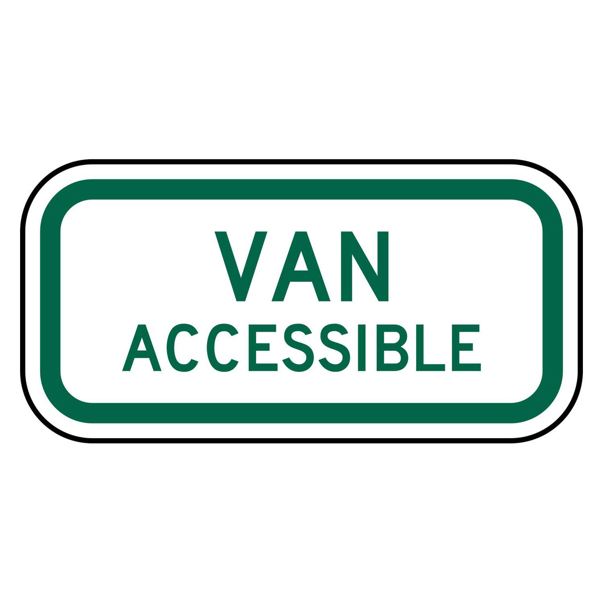 Van Accessible Plaque R7-8aP - white horizontal rectangle plaque reading VAN ACCESSIBLE in green