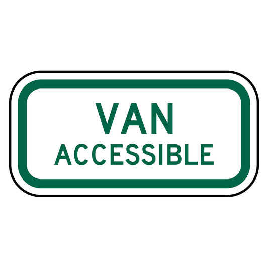 Van Accessible Plaque R7-8aP - white horizontal rectangle plaque reading VAN ACCESSIBLE in green