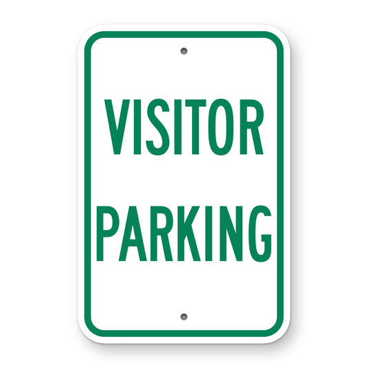 Visitor Parking Sign - white vertical rectangle sign reading VISITOR PARKING in green