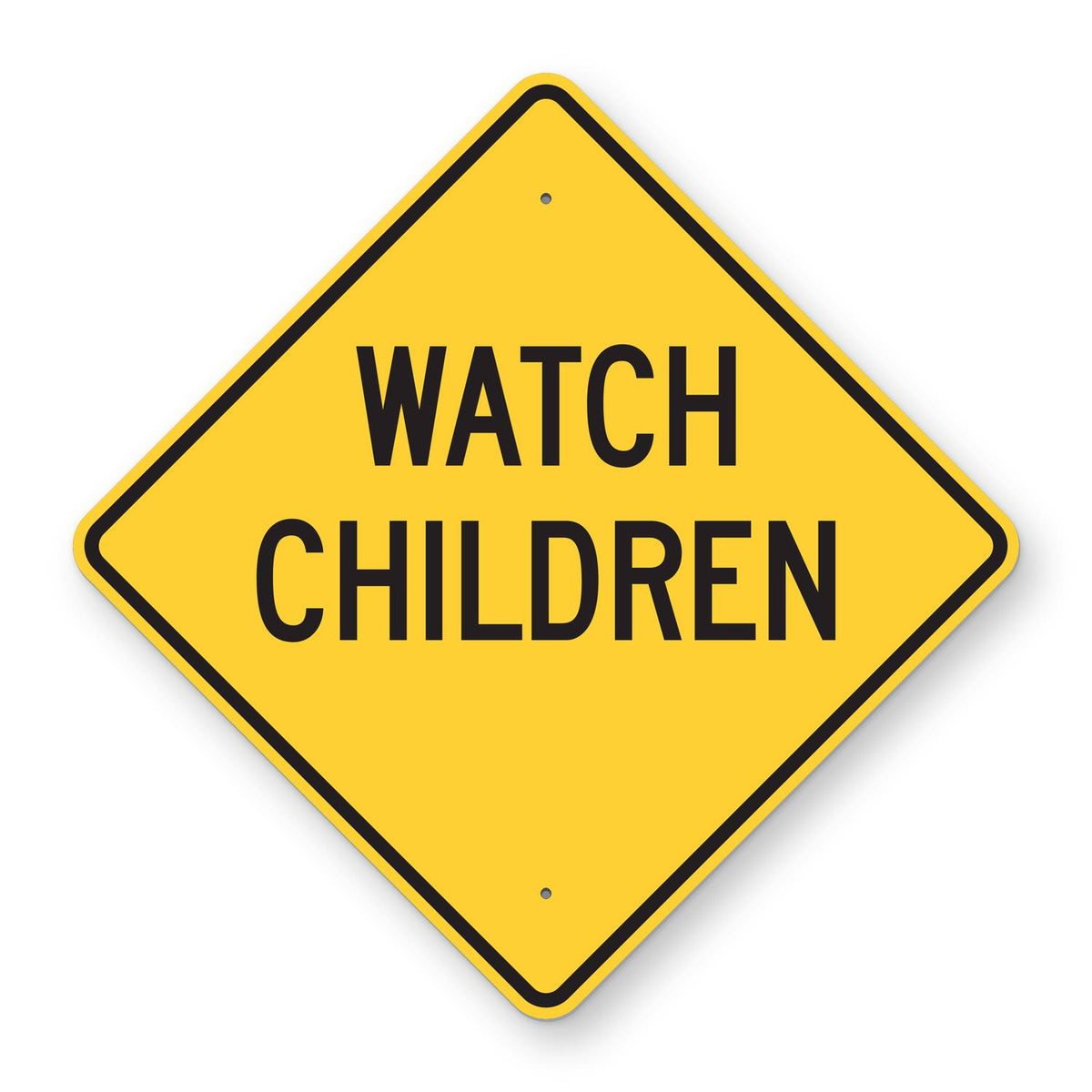 Watch Children Sign - yellow diamond sign reading WATCH CHILDREN in black