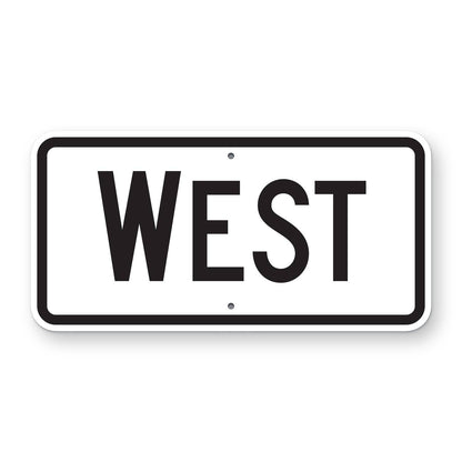 West Route Marker Plaque M3-4 - white horizontal rectangle plaque with a black border reading WEST in black, the first letter larger