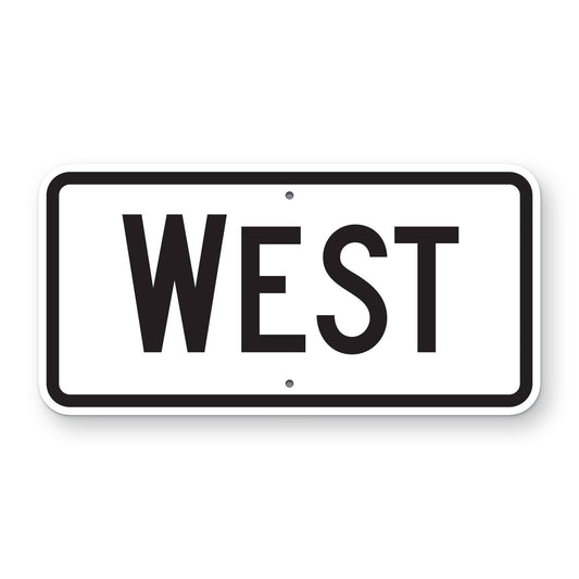 West Route Marker Plaque M3-4 - white horizontal rectangle plaque with a black border reading WEST in black, the first letter larger