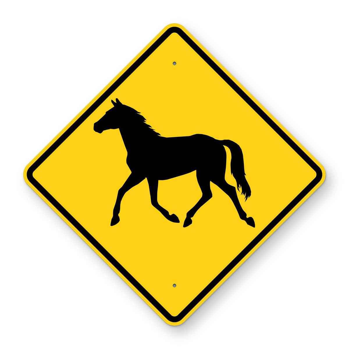 Wild Horse Crossing Sign W11-22 - yellow diamond sign with a black running horse
