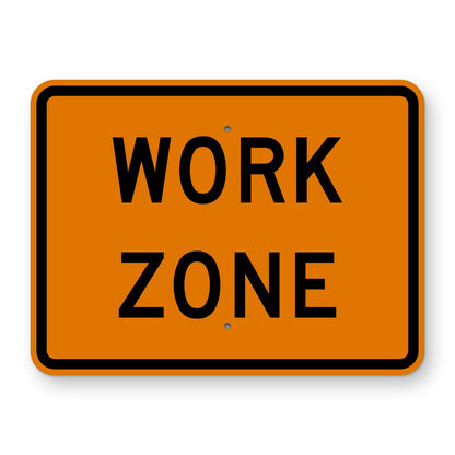 Work Zone Plaque G20-5aP - orange horizontal rectangle plaque reading WORK ZONE