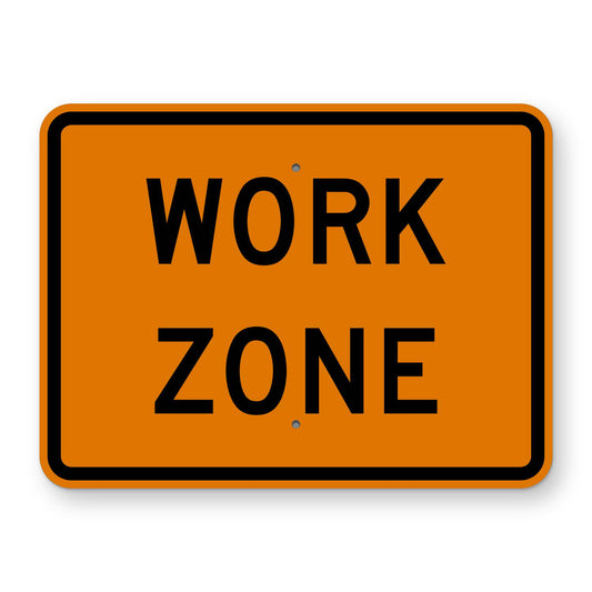 Work Zone Plaque G20-5aP - orange horizontal rectangle plaque reading WORK ZONE