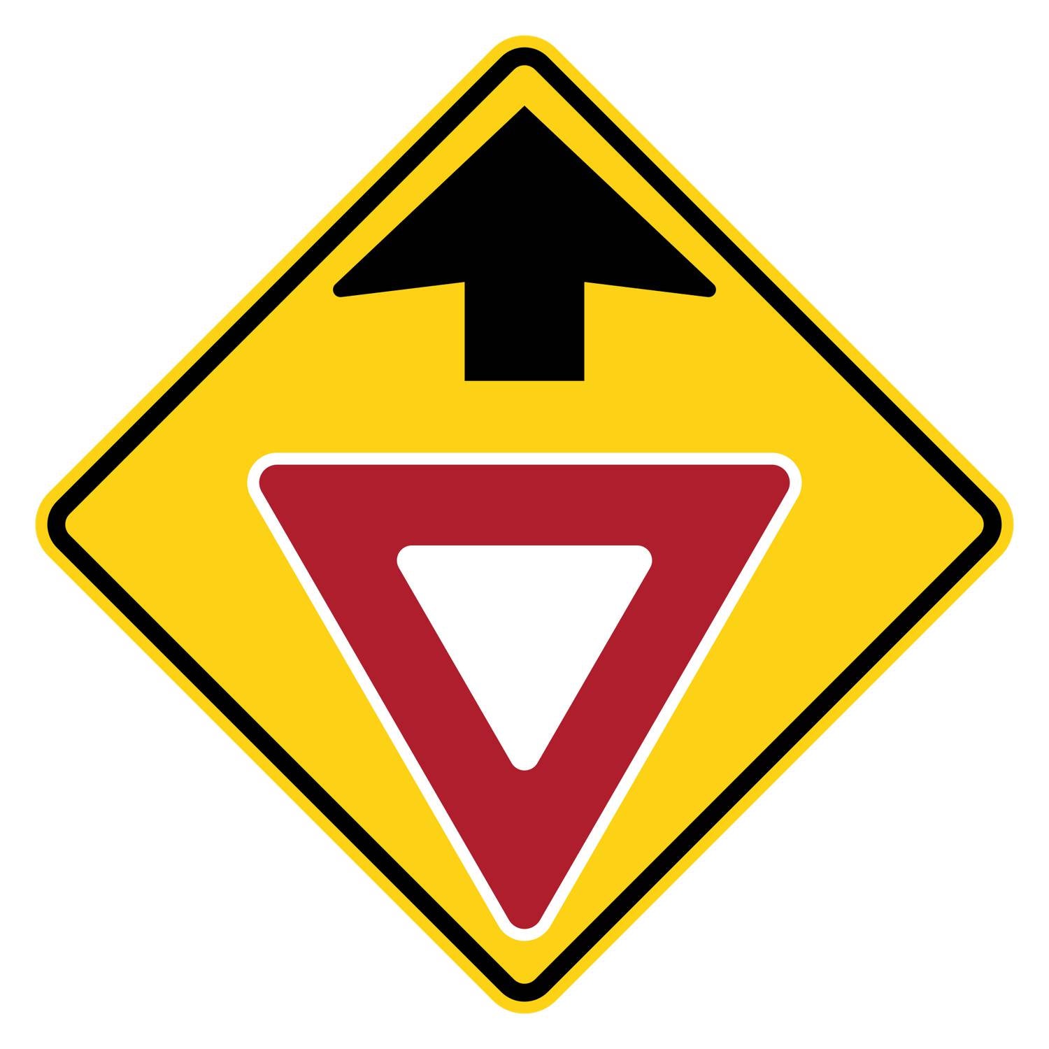 Yield Ahead Symbol Warning Sign W3-2 - yellow diamond sign with black up arrow above a red and white yield triangle pictograph