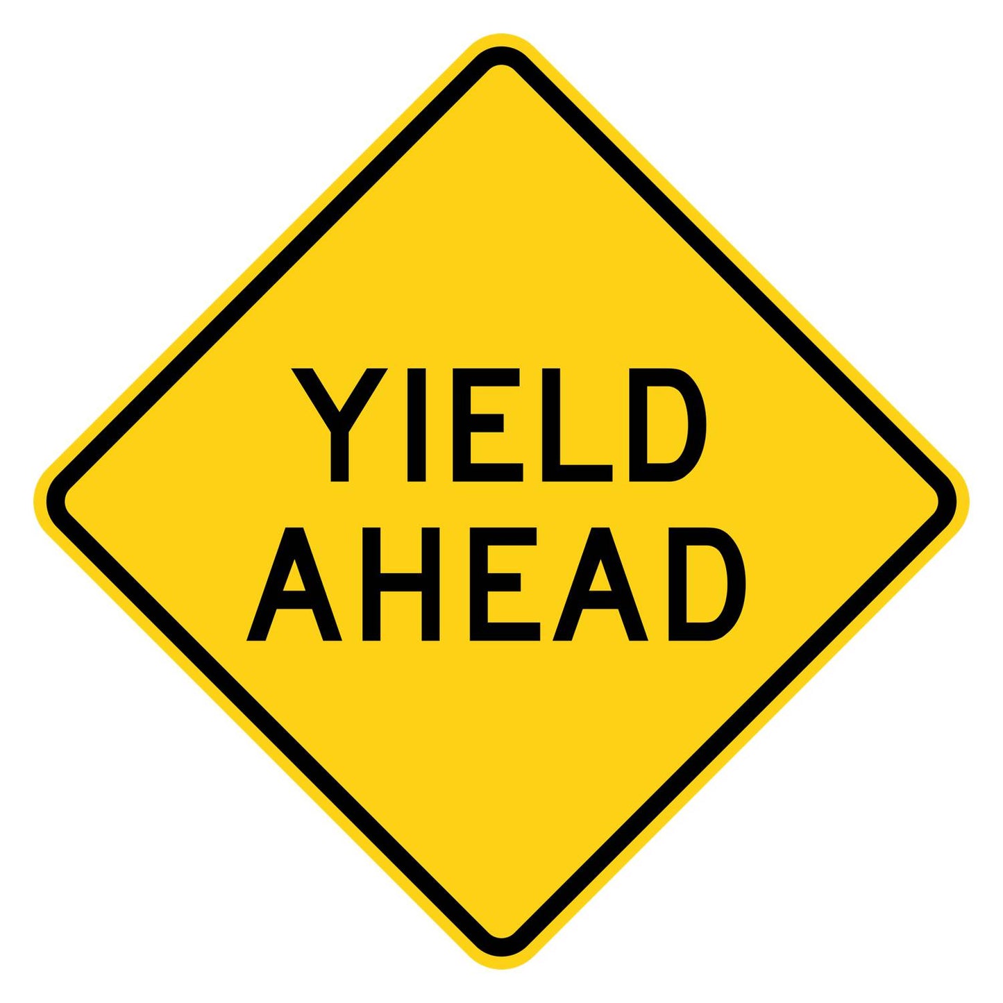 Yellow diamond-shaped W3-2A warning sign with black YIELD AHEAD legend.