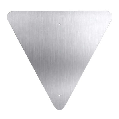 Brushed aluminum MUTCD Yield Sign blank, triangular with rounded corners and two pre-drilled holes.